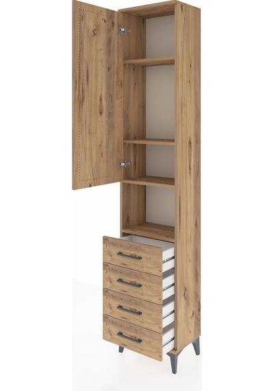 Arges Dolap 4 Raflı 4 Çekmeceli Tek Kapaklı 44x30x221 Çam-çam Atlas Çam