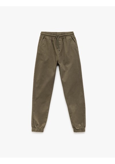 Koton Beli Bağcıklı Cep Detaylı Pamuklu Gabardin Jogger Pantolon Haki 7wkb40001tw