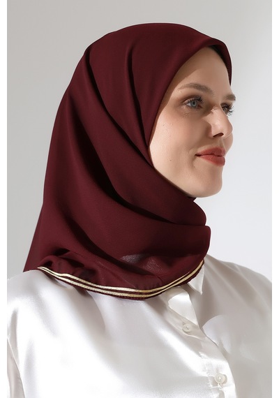 Tesettür Biyeli Bürümcük Düz Şifon Eşarp - Bordo Bordo