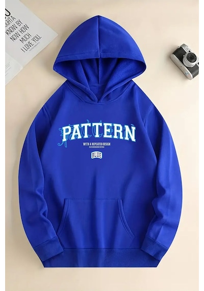 Uyguntarz Pattern Baskılı Unisex Oversize Sweatshirt Mavi