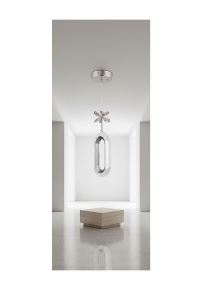 Selin Silver Modern Led Sarkıt Avize Kristal Çiçek Detaylı Oval Tasarım Tekli Avize Gümüş Gümüş
