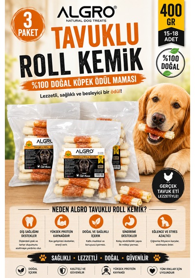 Tavuklu Roll Kemik Köpek Ödülü 400 Gr X 3 Paket