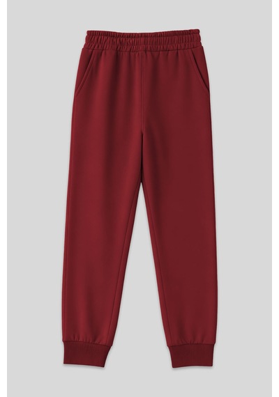Tommy Life Bordo Yüksek Bel Jogger Rahat Form Manşetli Kadın Eşofman Alt - 94561 Bordo