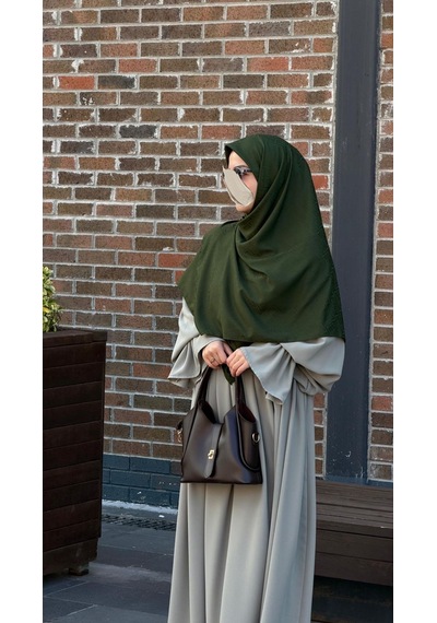 Qalortex Scarf Premium Jakarlı Sare Büyük Boy Eşarp-haki