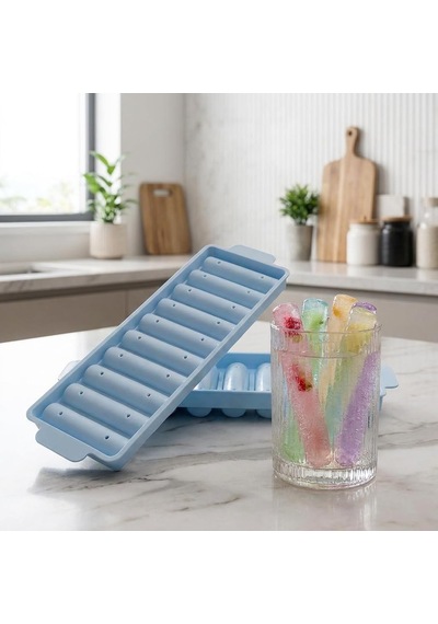 10 Gözlü Büyük Çubuk Buzluk, Plastik Uzun Buz Kalıbı, Meyveli Ve Renkli İçecek Sunumu İçin Pratik Buz Kabı, Ev Tipi Dondurucu Uyumlu, Asorti Renk 1 Adet Altın - Beyaz