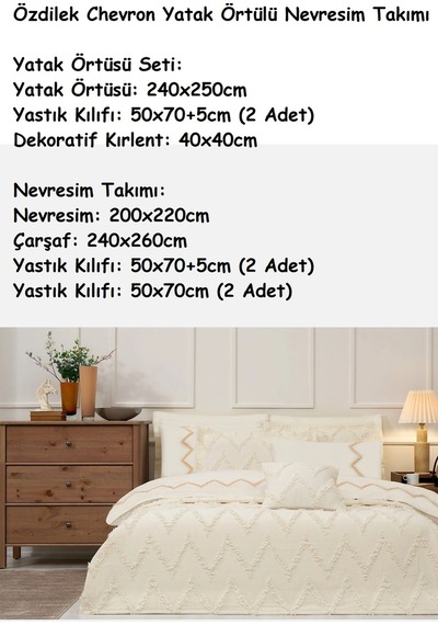 Özdilek -chevron Krem- Çift Kişilik Yatak Örtülü Nevresim Takımı