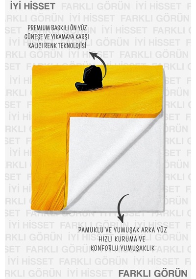 Minimal Soyut Sanatsal Plaj Havlusu - Mavi Sarı Siluet Havuz Deniz Banyo Hızlı Kuruyan Sahil Örtüsü Pastel İncir