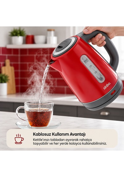 Kırmızı Çelik Kettle Su Isıtıcısı Kablosuz Kullanım 1.8lt 360 Derece Dönebilme Otomatik Kapanma Sk-8031