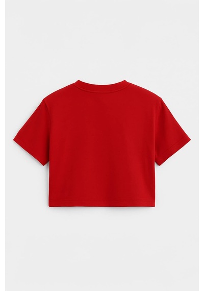 Markapia Woman Kadın Bisiklet Yaka Kısa Kollu Crop T-shirt Kırmızı Xs