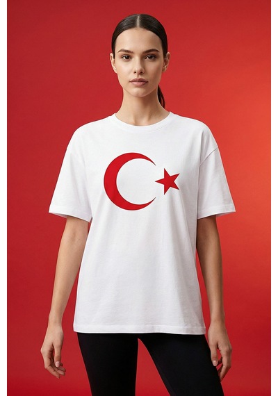 Tommy Life Beyaz Ay Yıldız Baskılı Unisex T-shirt - 88509