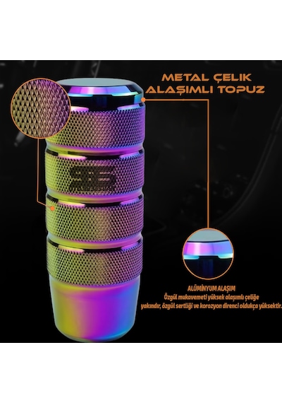 Metal Vites Topuzu Tırtıklı Parlak Yanıklı Hologram Alüminyum Çelik Alaşım Universal Manuel Vites Hologram