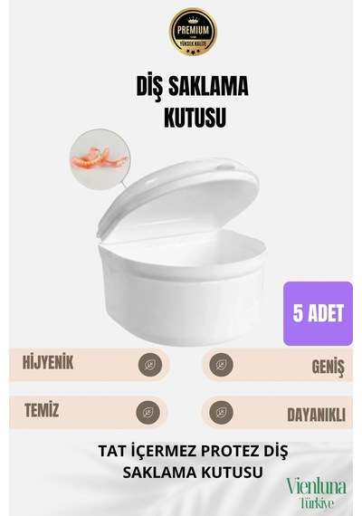 Yüksek Kalite Uzun Ömürlü Plastik Hijyenik Tat İçermez Protez Diş Saklama Kutusu Geniş Boy 5 Adet