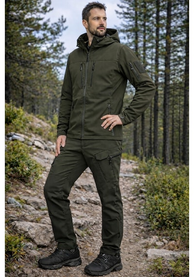 Modmen Unisex Takım Kışlık Su Gecirmez Softshell Taktik Mont İçi Polarlı Ve Softshell Pantolon İçi Polarlı Haki