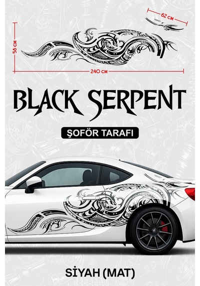 Black Serpent Yan Gövde Sticker Kaplama Siyah Mat Şoför - 864811967