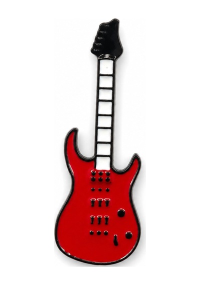 Kırmızı Elektro Gitar Tasarımlı Müzisyen Rozeti Metal Yaka Rozeti Hediyelik Gri