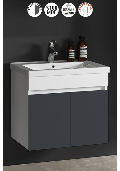 Çiğdem 80 Cm Beyaz-füme Balon Mdf Seramik Lavabolu Asma Banyo Alt Dolabı Beyaz - Füme Çiğdem 80 Cm Beyaz-füme Balon Mdf Seramik Lavabolu Asma Banyo Alt Dolabı Beyaz - Füme