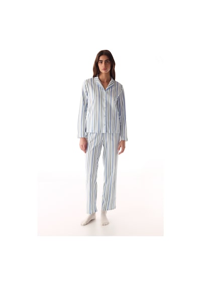 Penti Açık Gri Cool Stripes Pamuklu Gömlek Pantolon Pijama Takımı