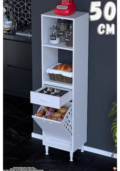 Vela 50 Cm Sepetli Çok Amaçlı Açık 2 Raflı Tek Çekmeceli Mutfak Kiler Banyo Dolabı 50x163x32 Cm Beyaz Vela 50 Cm Sepetli Çok Amaçlı Açık 2 Raflı Tek Çekmeceli Mutfak Kiler Banyo Dolabı 50x163x32 Cm Beyaz