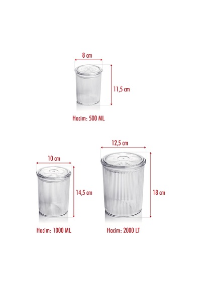 12'li Barok Yuvarlak 3 Boy Kavanoz Seti & Saklama Kabı & Erzak Kabı 4 2000 Ml, 4 1000 Ml, 4 500 Ml Genel