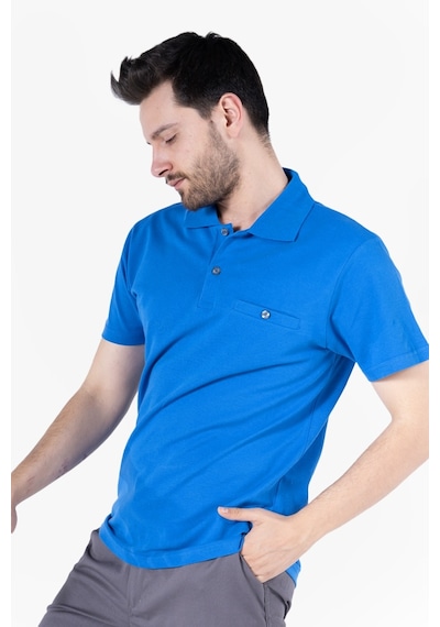 Yıldırımlar T-shirt %100 Pamuk Polo Yaka Fleto Cepli %100 Pamuk Saks Mavi