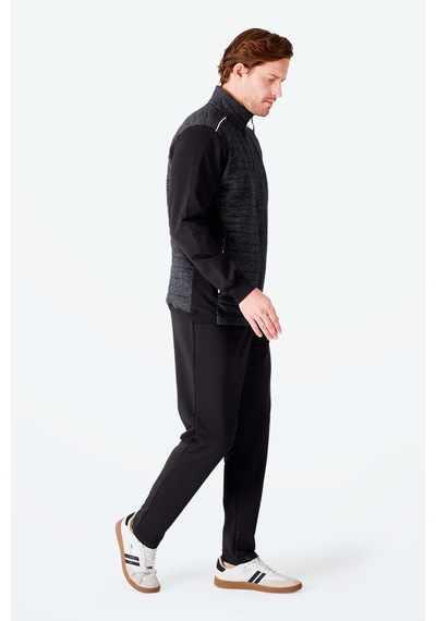 Slazenger Fıora Erkek Fermuarlı Dik Yaka Cepli Siyah Eşofman Takımı Siyah