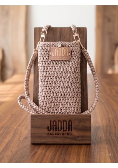 Jadda %100 El Yapımı Telefon Çantası Örgü Açık Kahve Gri Sim Çok Renkli