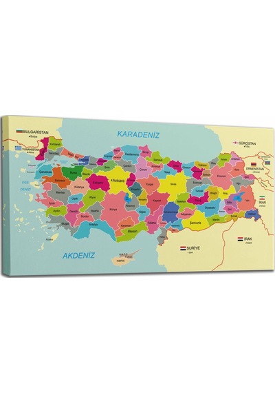 Doğaltercih Türkiye Haritası Kanvas Tablo Sınır Komşulu Eğitici ve Öğretici Dekoratif Tablo 3080