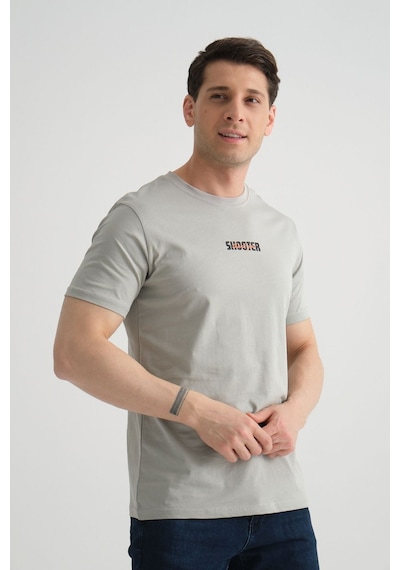 Shooter Sportwear Shooter Erkek T-shirt Minimal Baskılı Pamuklu Kumaş Standart Kalıp Gri