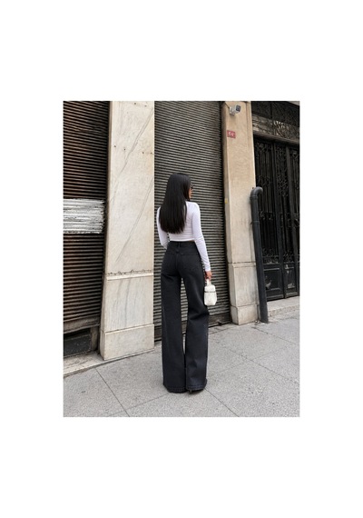 Zdnjeans Kadın Yüksek Bel Siyah Geniş Paça Jean Pantolon Antrasit