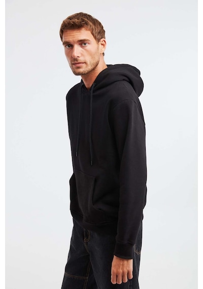 Grimelange Jorge Erkek Yumuşacık Kapüşonlu Organik Pamuk Kanguru Cepli Regular Siyah Sweatshirt