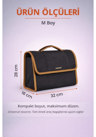Oto Bagaj Organizer Bagaj Çantası M Boy Kaymaz Cırt Bantlı Velur Kompakt Düzenleyici - Mcx5