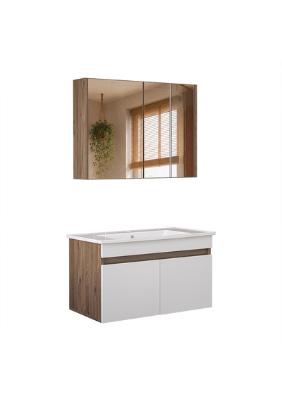 Lavabolu Mdf 80 Cm Banyo Alt Dolabı + Aynalı Üst Dolabı , Banyo Dolabı Takımı Atlantik Çam - Beyaz Lavabolu Mdf 80 Cm Banyo Alt Dolabı + Aynalı Üst Dolabı , Banyo Dolabı Takımı Atlantik Çam - Beyaz