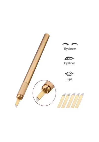 Microblading Kalemi Manuel Kalıcı Kaç Dudak Makyaj Altın Renk + 5 Adet 12 Pin Iğne