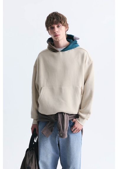 Vamos Boxy Fit Kapüşonlu Sweatshirt Bej