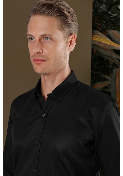 Efor Gk 692 Slim Fit Siyah Klasik Gömlek Siyah