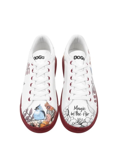 Kadın Vegan Deri Beyaz Sneakers - Magic In The Air Tasarım Beyaz - Bordo