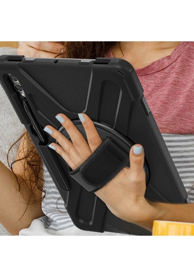 Samsung Galaxy Tab S9 Fe Plus İle Uyumlu Kılıf El Tutamaçlı Standlı Full 360 Koruma Z-defender Rugged Tablet Kılıf Siyah Belirtilmemiş
