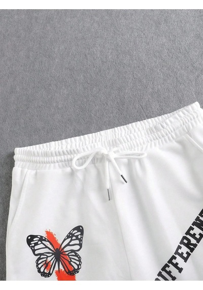 Skull Letter Graphic Drawstring Waist Eşofman Altı Beyaz