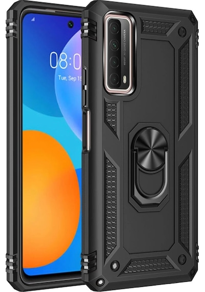 Cosmotex Newface Huawei P Smart 2021 Kılıf Sofya Yüzüklü Silikon Kapak - Siyah