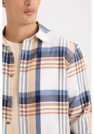 DeFacto Regular Fit Polo Yaka Kareli Flanel Uzun Kollu Gömlek D5835AX24AUER140
