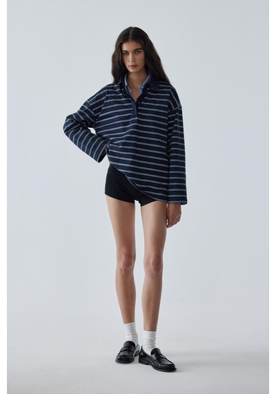 Suud Collection Lacivert Çizgili Polo Yaka Tişört