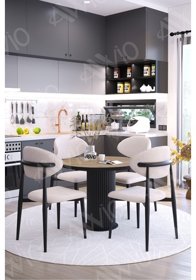 Avvio Lyon Bohem Ayak Siyah Polo Sandalye 90x90 Yemek Masası Mutfak Masası Masa Sandalye Takımı Akçaağaç