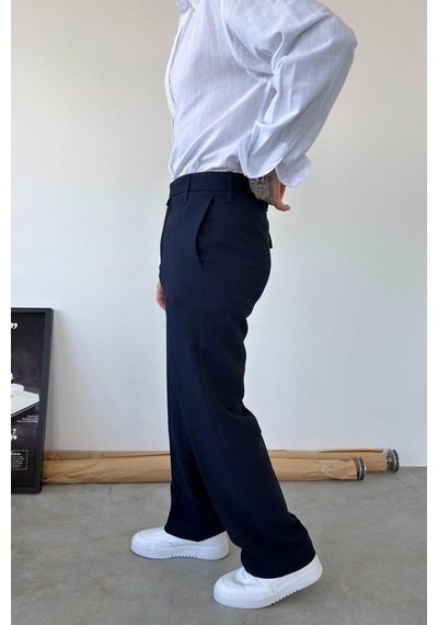 Lacivert Dokulu Basic Kumaş Pantolon Lacivert