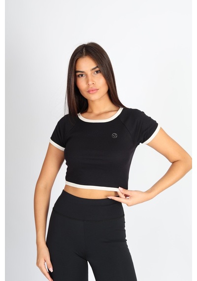Soft&Basic Regular Fit Crop Basic Kadın T-shirt Siyah