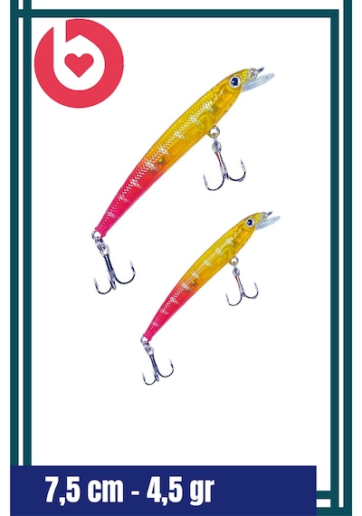 Bizimevde 7,5 Cm 4,5 Gr Rapala Balık Yemi Kurşun Arkası Olta Yem Seti Karbon Çelik İğne 5 Renk