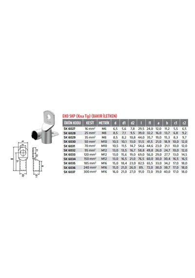 Solmazsan Skp Ekonomik Tip Kablo Pabucu 25 Mm² M8 -sk 6028 Adet: 10 Adet