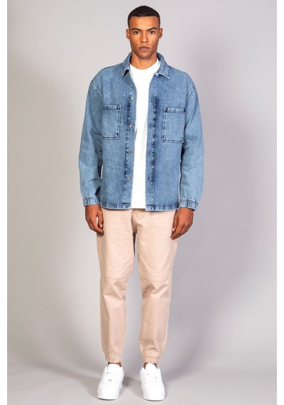 Little Cup Jeans Co Erkek Gömlek Model Oversize Denim Açık Mavi Ceket