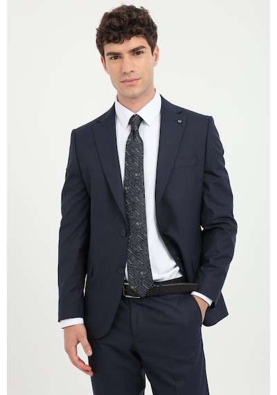 Dufy Erkek Slim Fit Mono Yaka Lacivert Armürlü Takım Elbise-26168