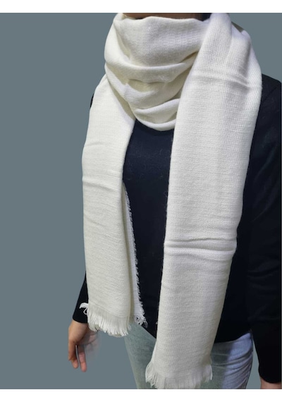 Tezzgelsin Kadın Yumuşak Yün Dokulu Omuz Şalı Atkı Ekru