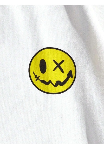 Kadın Beyaz Papatya Baskılı Bisiklet Yaka T-shirt 001